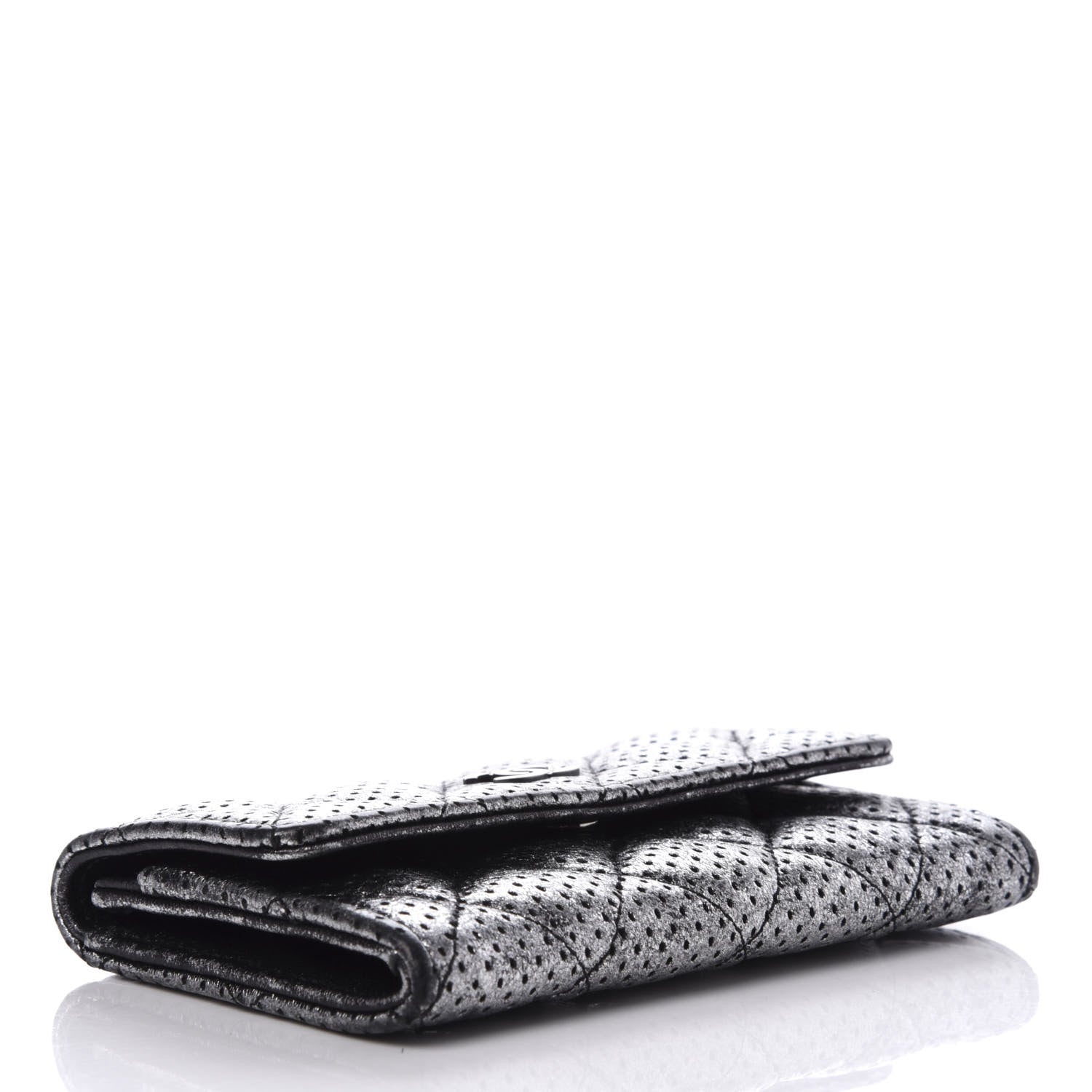 Chanel Metallic Calfskin Perforated Quilted Card Holder Grey 4 of 9