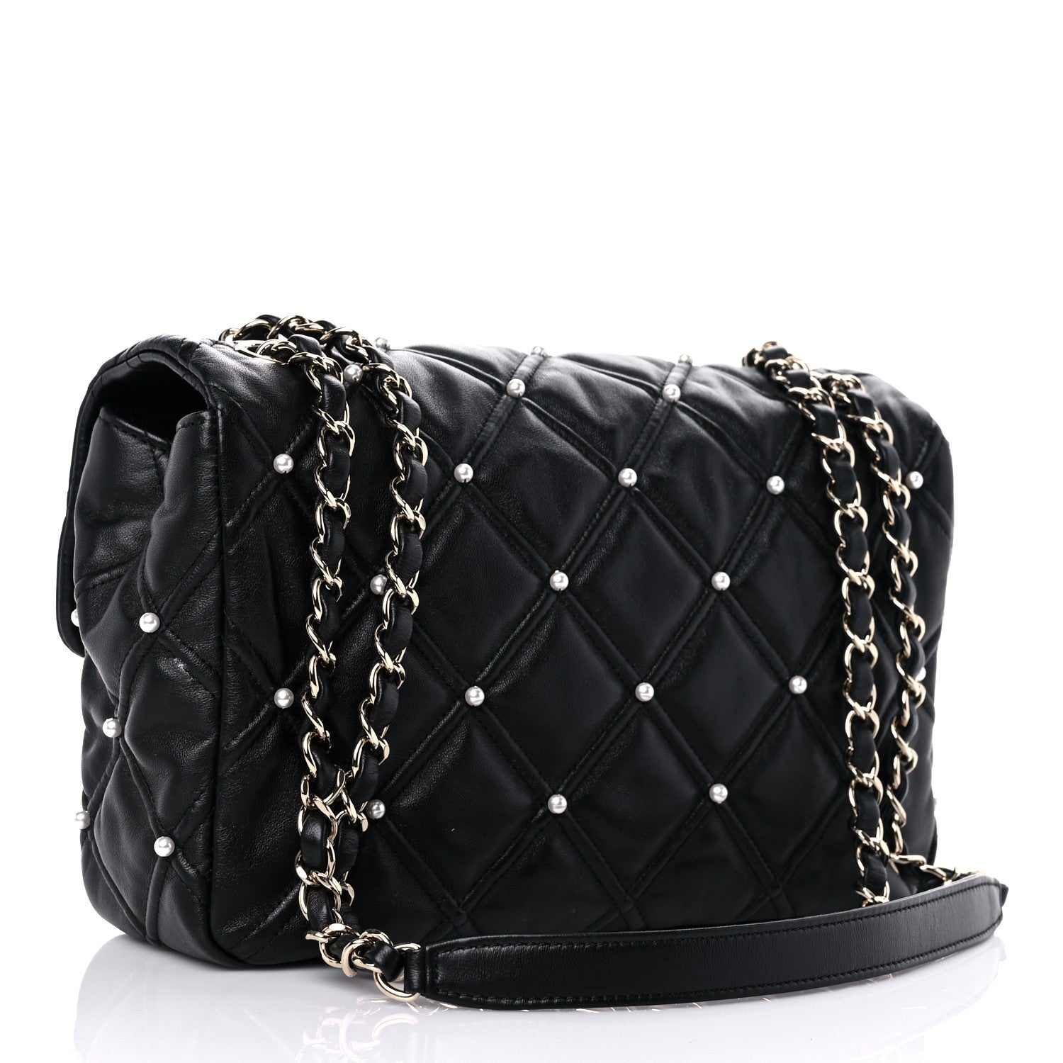 Chanel Lambskin Quilted Pearl Studded Flap Black 3 of 10