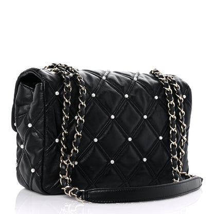 Chanel Lambskin Quilted Pearl Studded Flap Black 3 of 10