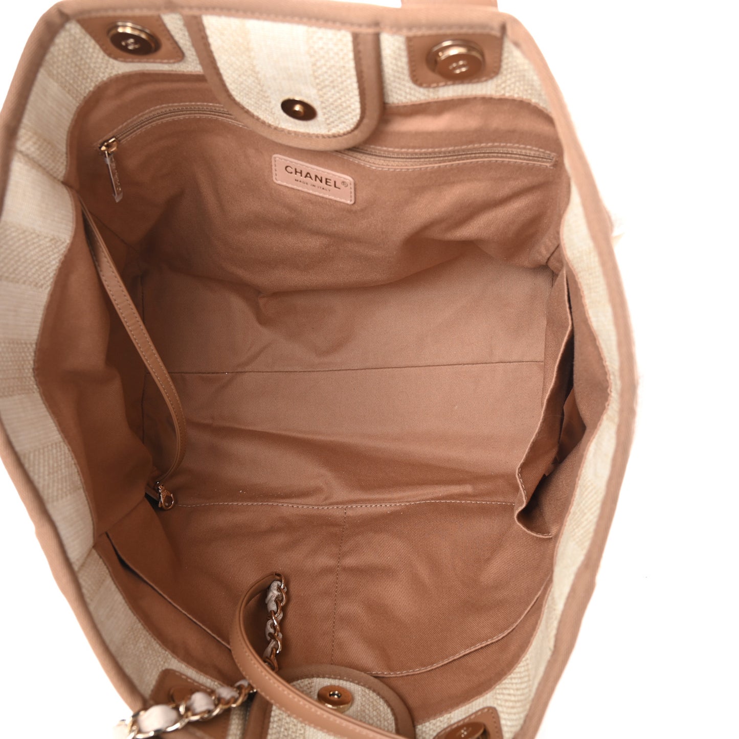 Mixed Fibers Striped Medium Deauville Tote Beige