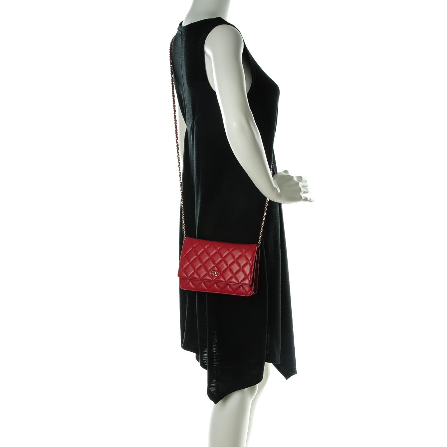 Chanel Lambskin Quilted Wallet On Chain WOC Red 2 of 8