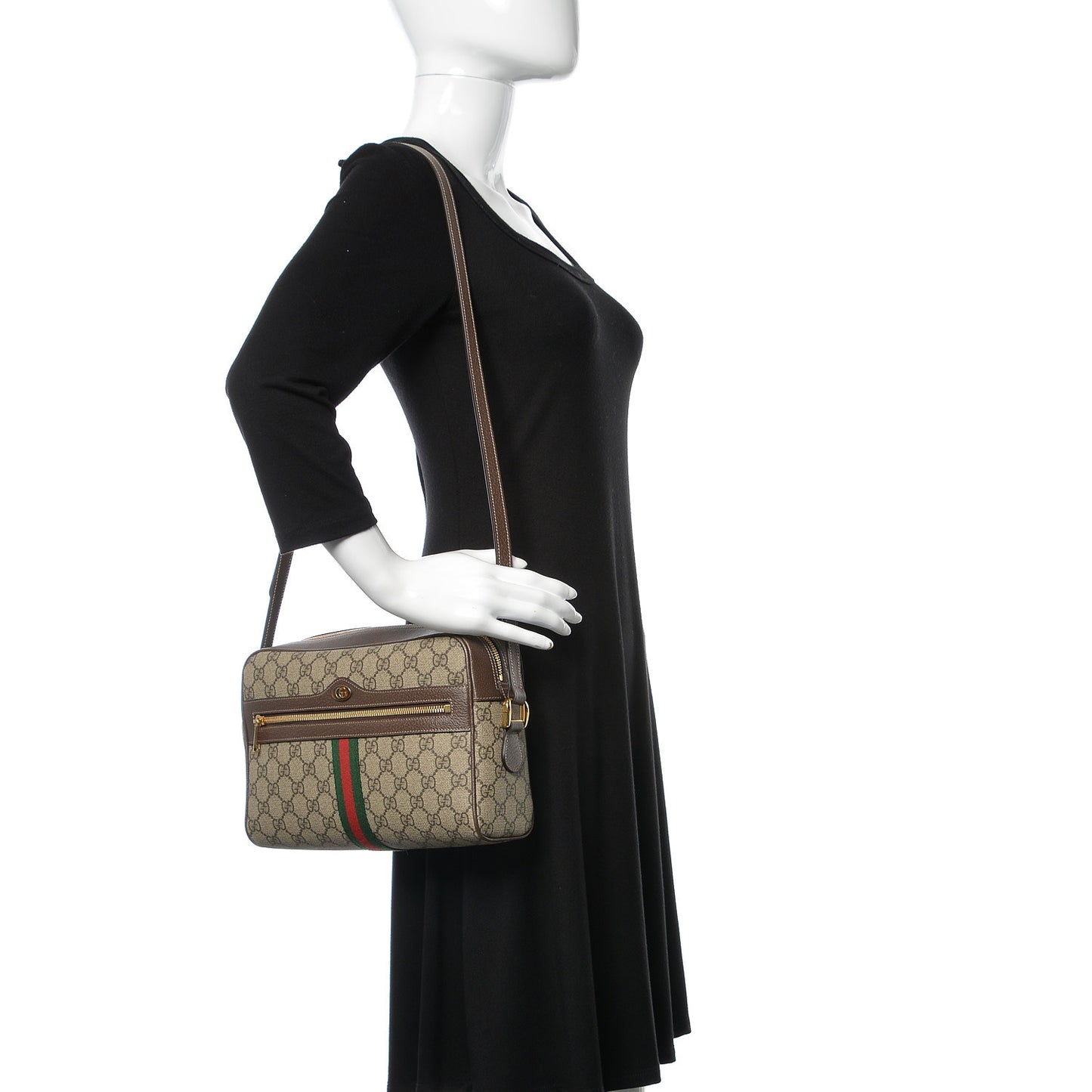 GG Supreme Monogram Web Small Ophidia Shoulder Bag Brown
