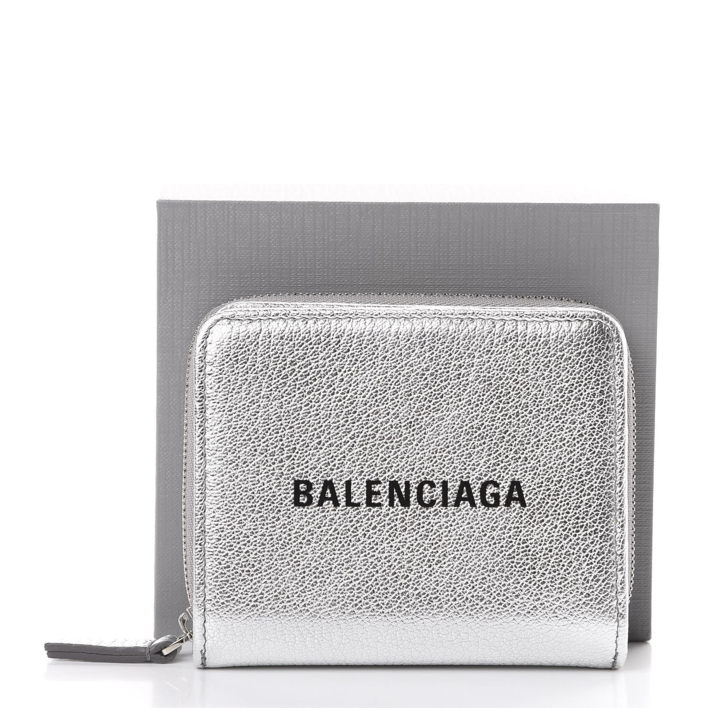 Metallic Goatskin Logo Everyday Multi Zip Wallet Argent Black
