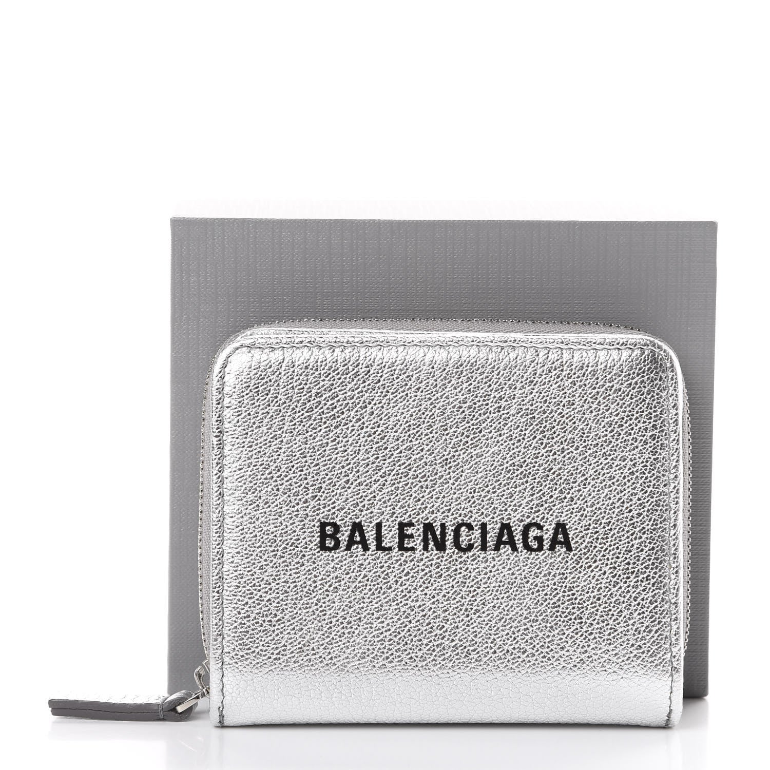 Balenciaga Metallic Goatskin Logo Everyday Multi Zip Wallet Argent Black 9 of 9