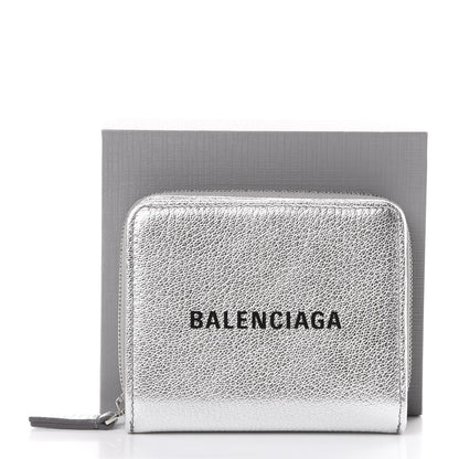 Balenciaga Metallic Goatskin Logo Everyday Multi Zip Wallet Argent Black 9 of 9