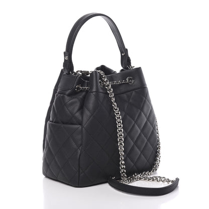 Chanel Grained Calfskin Quilted Medium CC Chain Bucket Drawstring Bag Grey 2 of 10