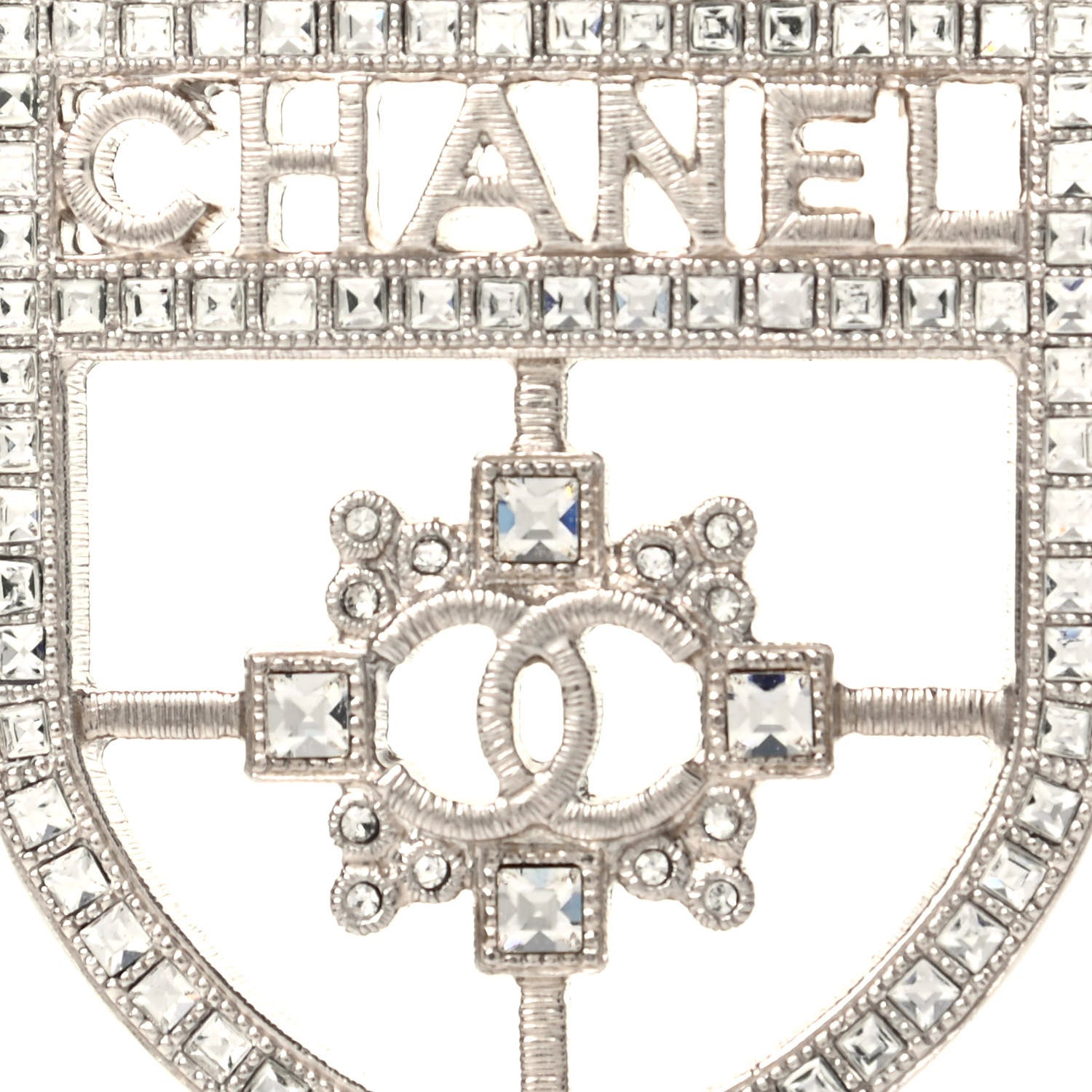Chanel Swarovski Baguette Crystal CC Shield Brooch Silver 3 of 3