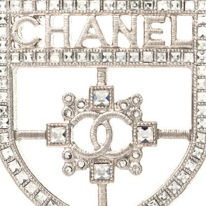 Chanel Swarovski Baguette Crystal CC Shield Brooch Silver 3 of 3