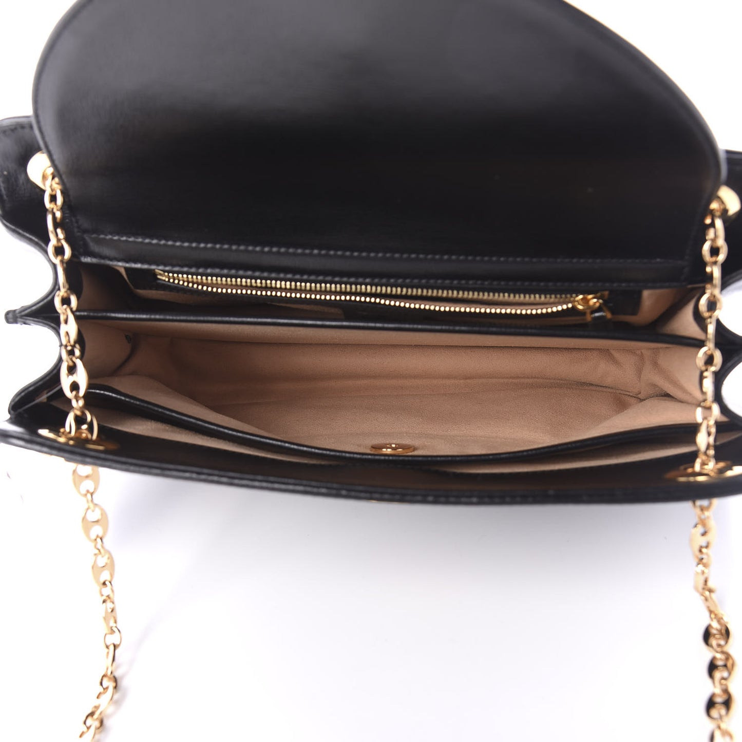 Azalea Calfskin Small Marina Open Top Chain Shoulder Bag Black