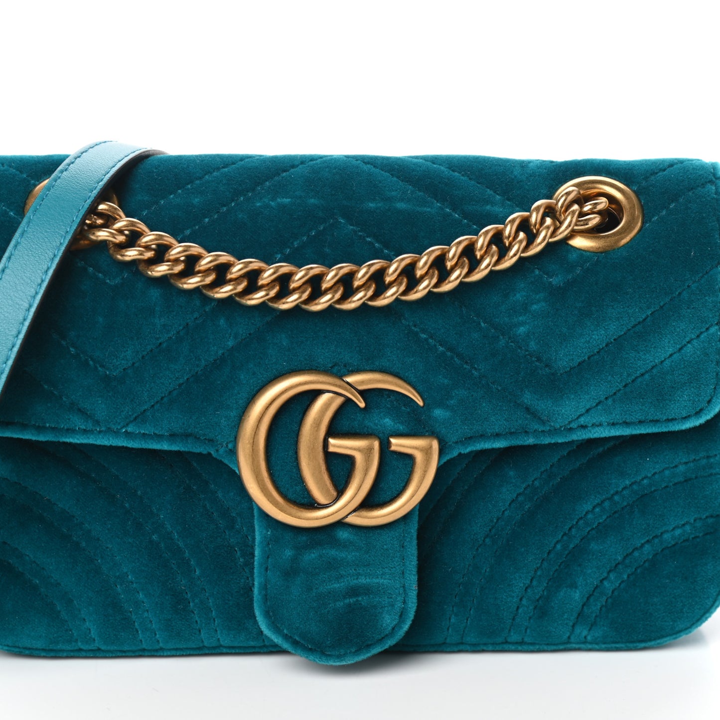 Velvet Matelasse Mini GG Marmont Shoulder Bag Pavone Cyan