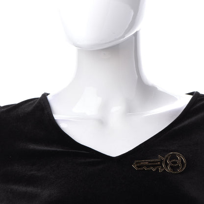 Chanel Crystal CC Key Brooch Black Gold 2 of 5