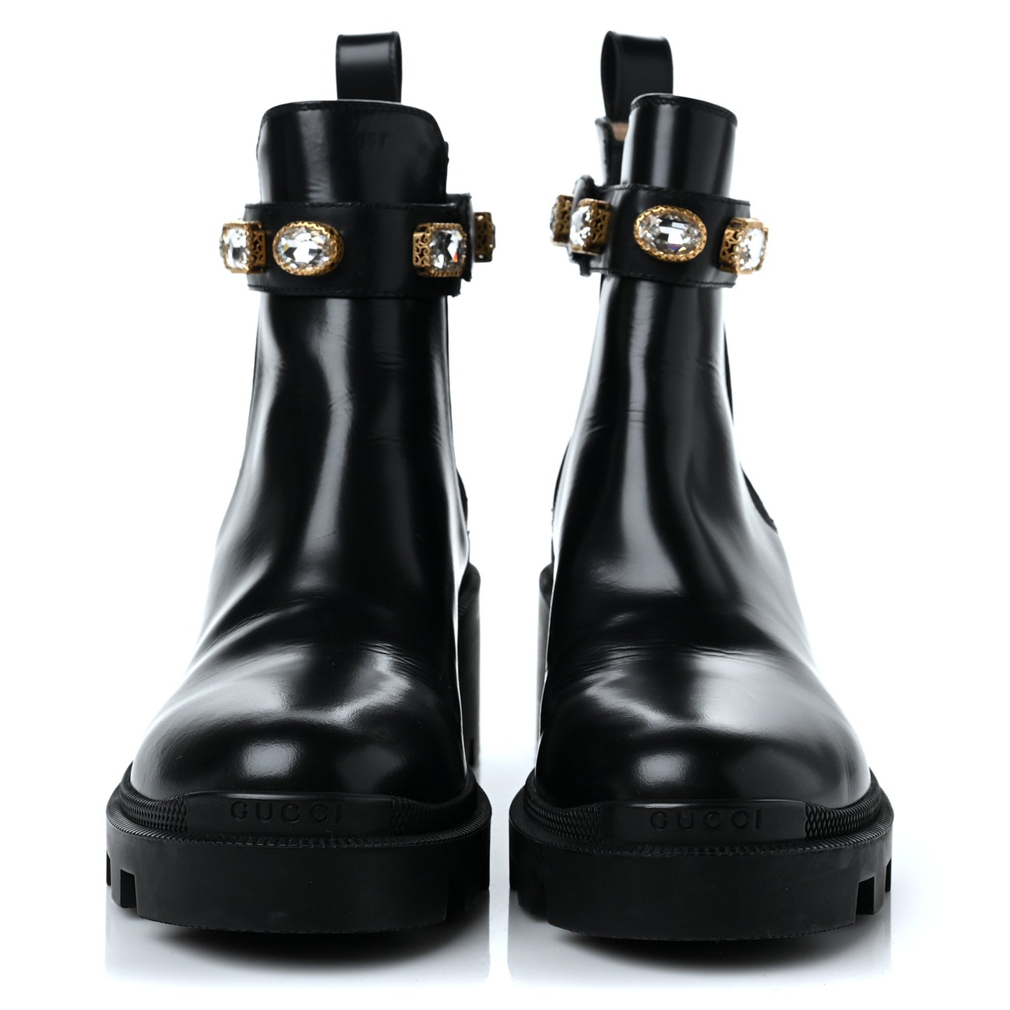 Calfskin Crystal GG Trip Chelsea Ankle Boots 38.5 Black