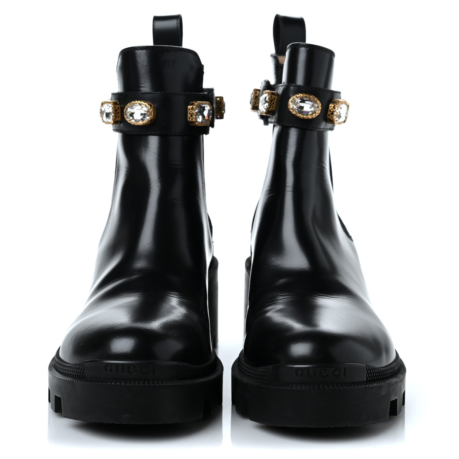 Gucci Calfskin Crystal GG Trip Chelsea Ankle Boots 38.5 Black 4 of 8