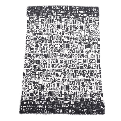 Chanel Cashmere Silk Scarf Shawl Black White 1 of 4