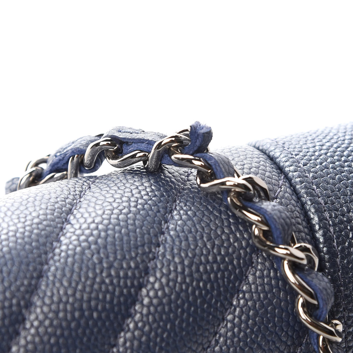 Metallic Caviar Chevron Quilted Vintage Mademoiselle Wallet On Chain WOC Blue