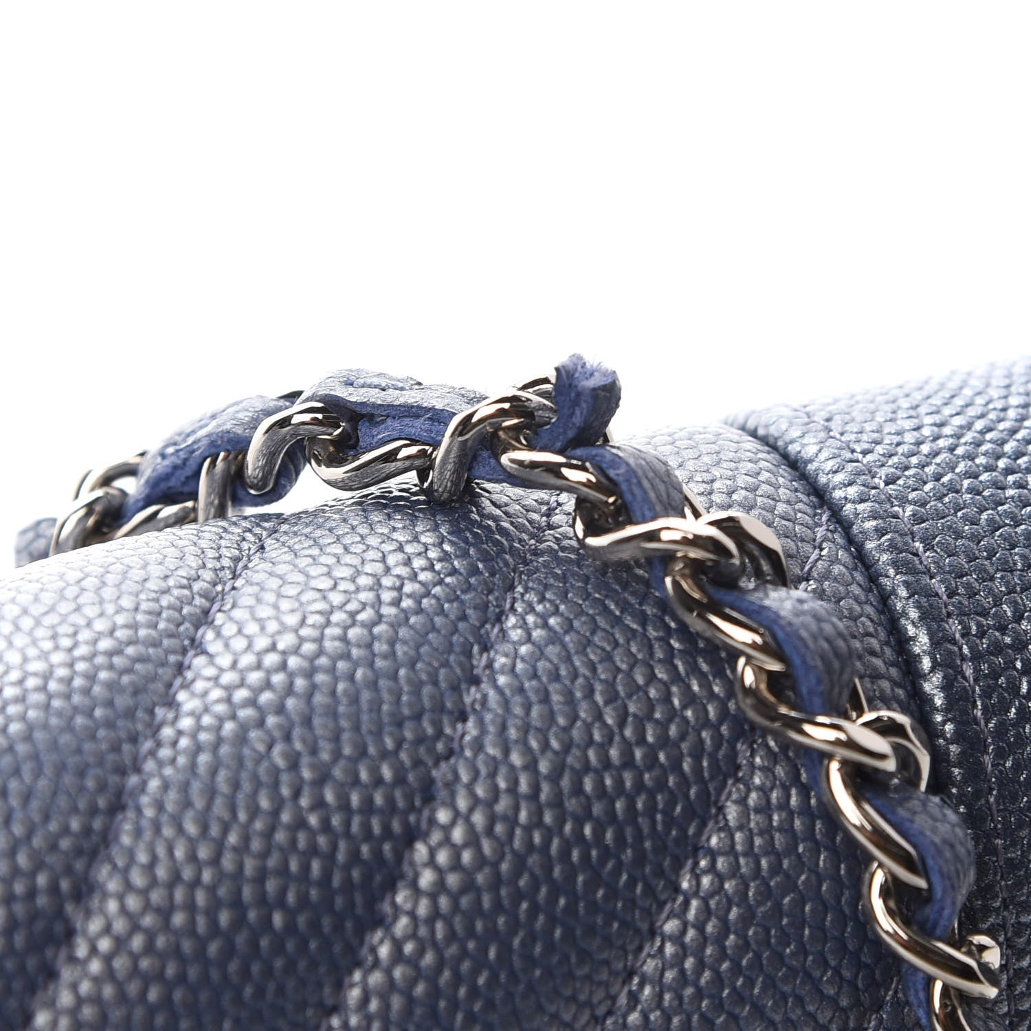 Chanel Metallic Caviar Chevron Quilted Vintage Mademoiselle Wallet On Chain WOC Blue 8 of 10