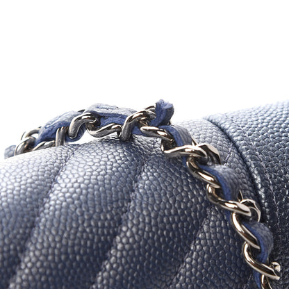 Chanel Metallic Caviar Chevron Quilted Vintage Mademoiselle Wallet On Chain WOC Blue 8 of 10