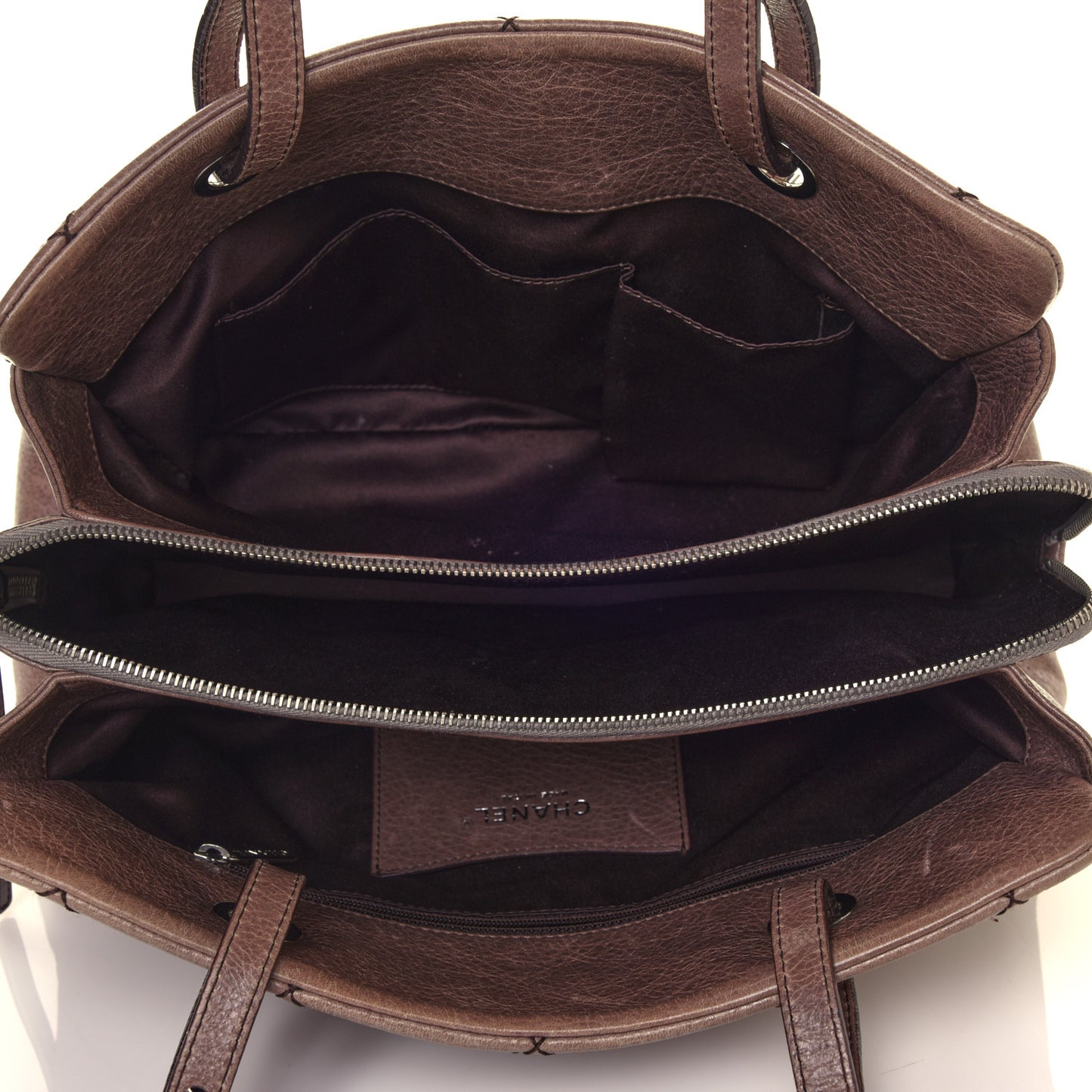 Glazed Calfskin On the Road Zip Tote Brown