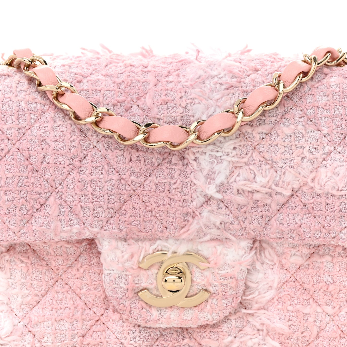 Tweed Quilted Mini Rectangular Flap Light Pink White