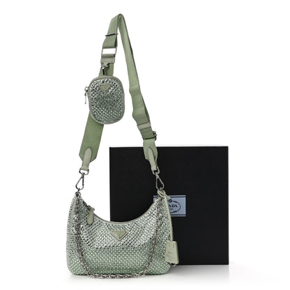 Prada Satin Crystal Re-Edition 2005 Shoulder Bag Acqua 2 of 12
