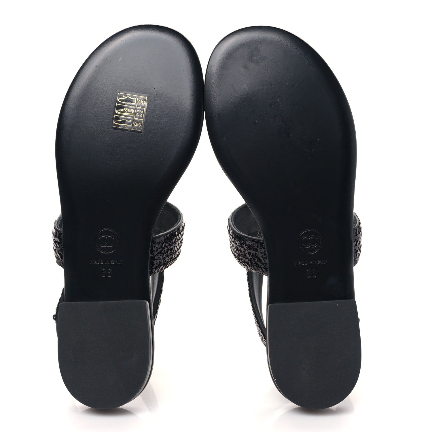 Chanel Lambskin Sequin Pearl CC Thong Sandals 36 Black 5 of 8