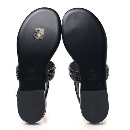 Chanel Lambskin Sequin Pearl CC Thong Sandals 36 Black 5 of 8