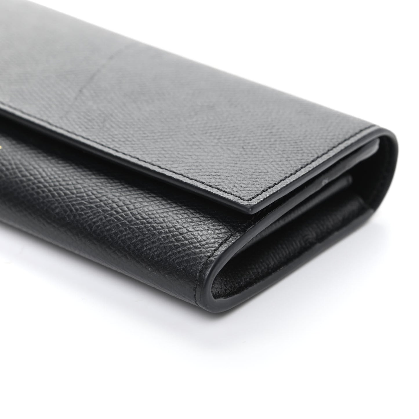Grained Calfskin Large Flap Wallet Black