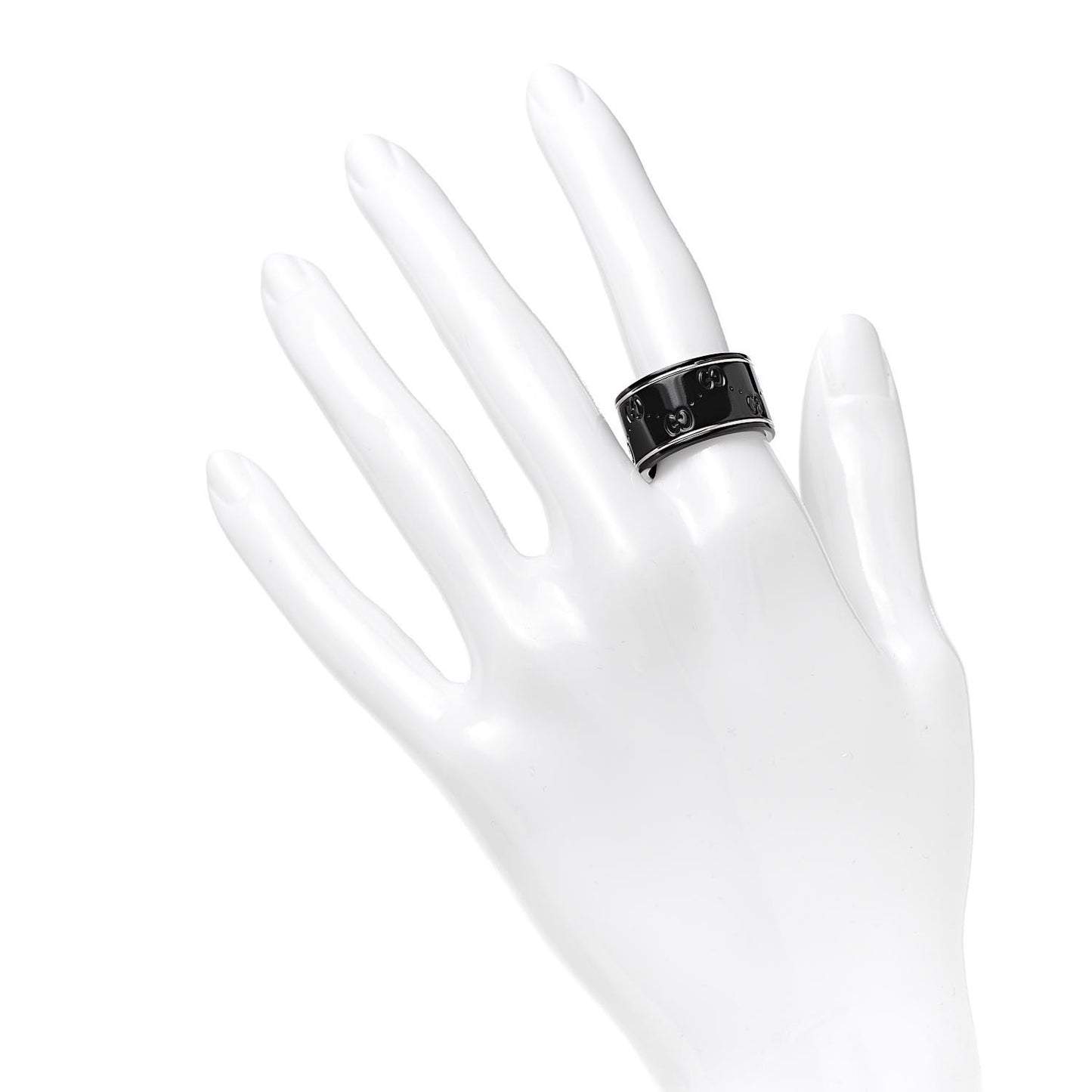 Black Synthetic Corundum 18K White Gold 12mm Icon Band Ring 54 7