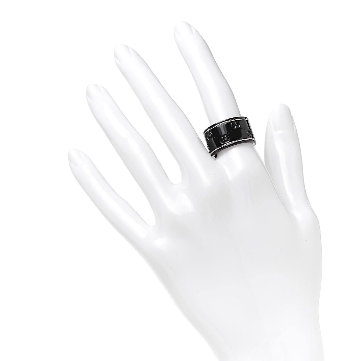 Gucci Black Synthetic Corundum 18K White Gold 12mm Icon Band Ring 54 7 2 of 5