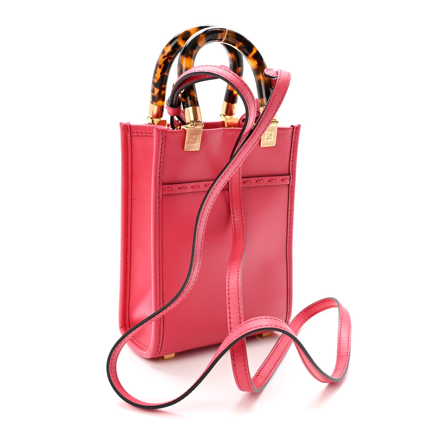 Fendi Vitello King Plexiglass Logo Embossed Mini Fendi Sunshine Shopper Tote Lampone 3 of 9