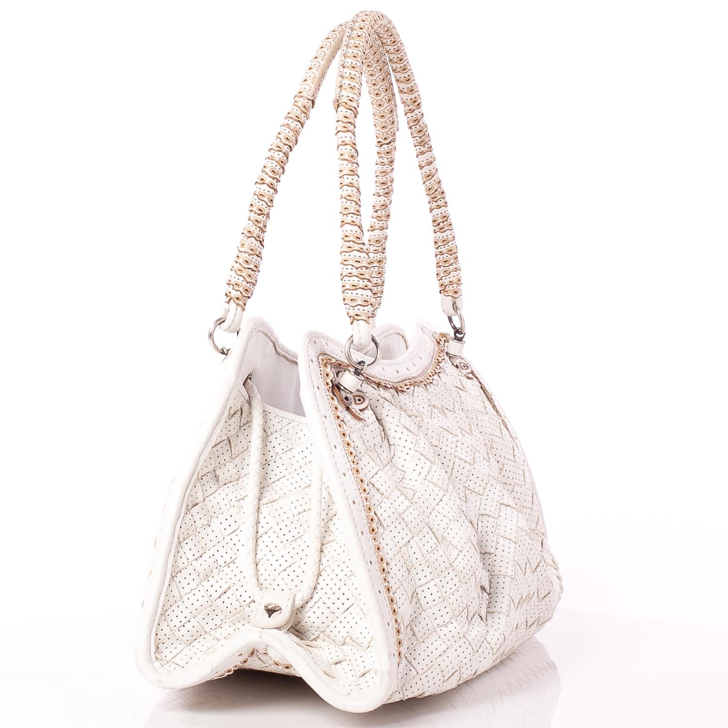 Bottega Veneta Woven Perforated Shoulder Bag Bianco 3 of 9