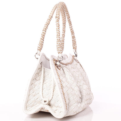 Bottega Veneta Woven Perforated Shoulder Bag Bianco 3 of 9