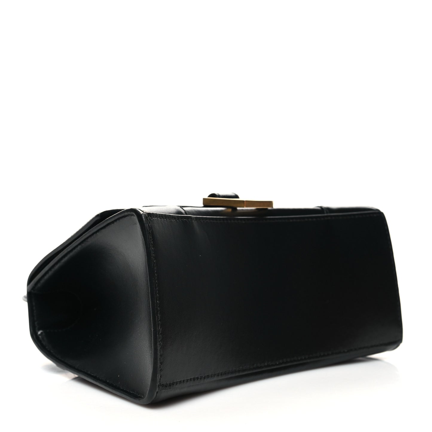 Shiny Box Calfskin Small Hourglass Top Handle Bag Black
