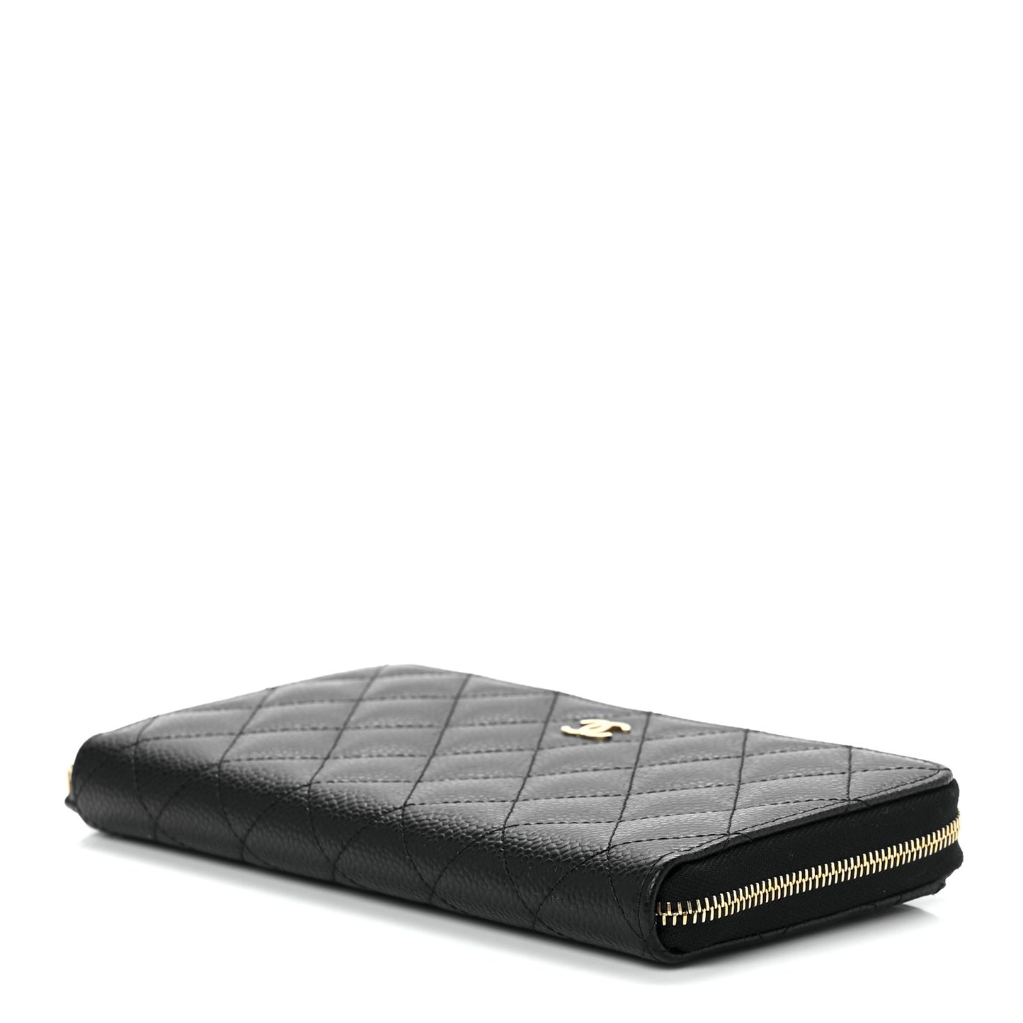 Caviar Quilted Large Gusset Zip Around Wallet Black