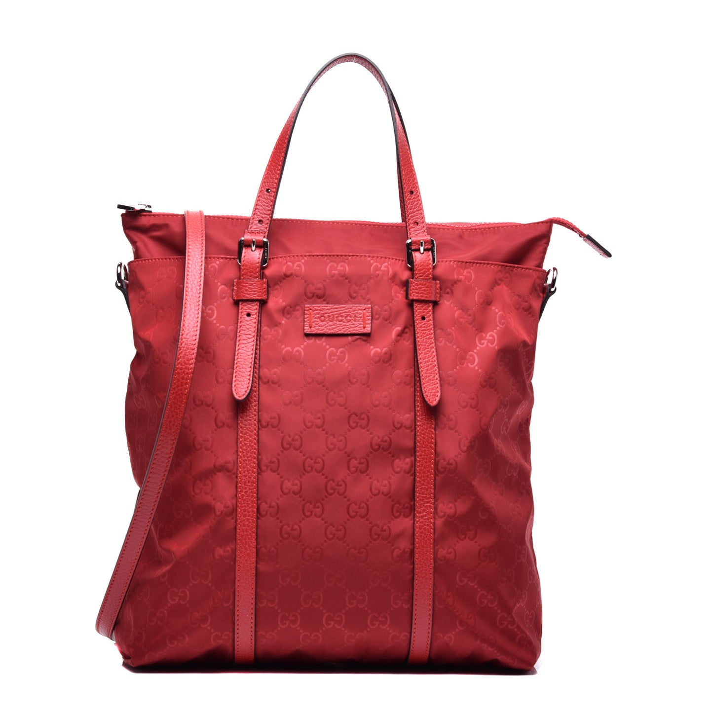 Nylon Monogram Dollar Calfskin Medium Vertical Tote Vibrant Red