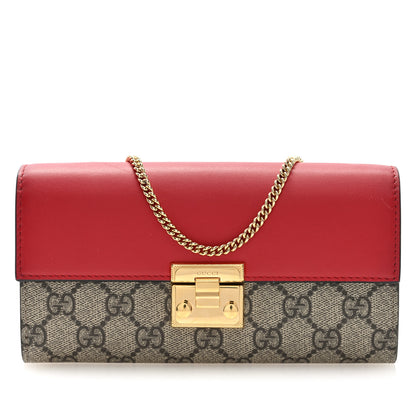 Gucci GG Supreme Monogram Moon Calfskin Padlock Continental Chain Wallet Beige Ebony Hibiscus Red New Rosette 1 of 9