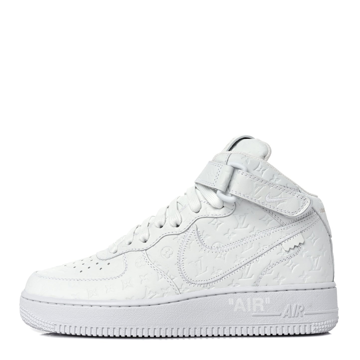 X NIKE AIR FORCE 1 Calfskin Monogram Mens Mid Sneakers 6 White