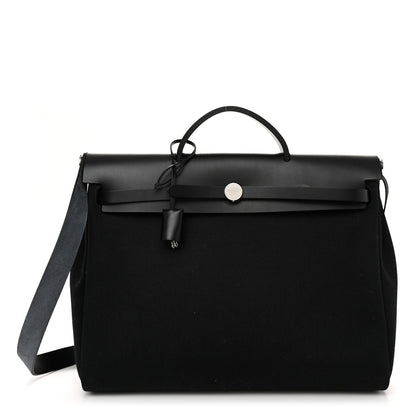 Hermes Military Toile Vache Hunter Herbag Messenger 39 Black 1 of 12