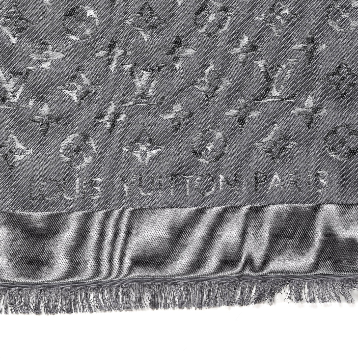 Silk Wool Monogram Shawl Charcoal Grey
