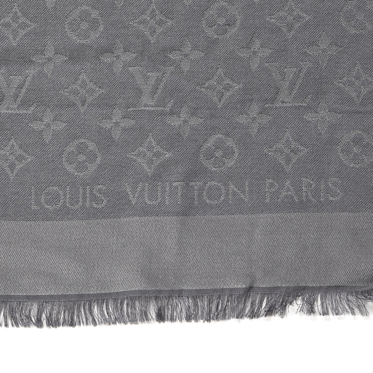 Louis Vuitton Silk Wool Monogram Shawl Charcoal Grey 4 of 4