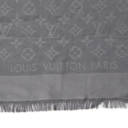 Louis Vuitton Silk Wool Monogram Shawl Charcoal Grey 4 of 4