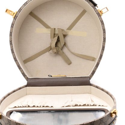 Gucci GG Supreme Monogram Textured Dollar Calfskin Web Savoy Hat Box Beige Ebony New Acero 5 of 9