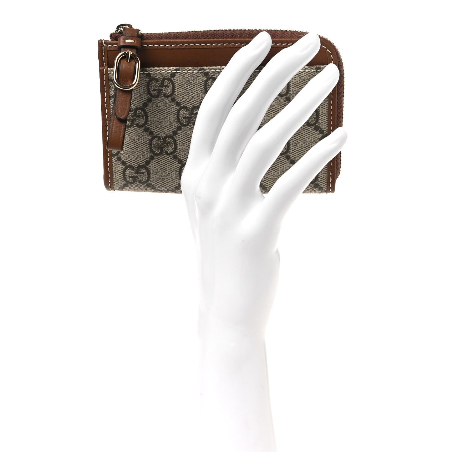 GG Supreme Monogram Emblem Zip Card Case Beige Ebony Sundial