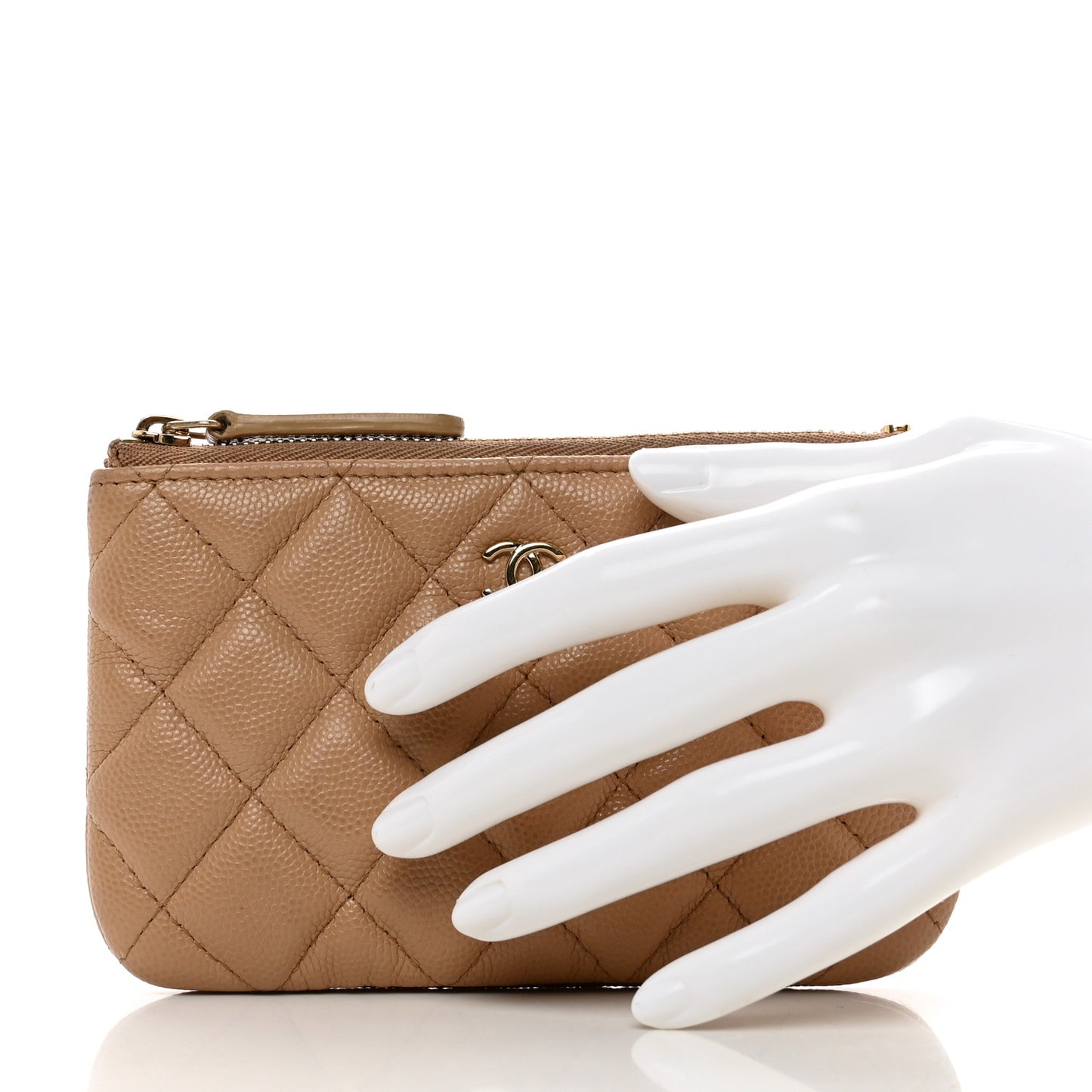 Caviar Quilted Small Cosmetic Case Beige