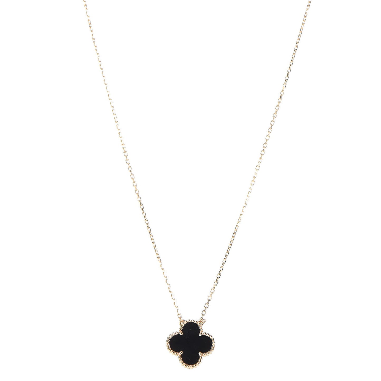 18K Yellow Gold Black Onyx Vintage Alhambra Pendant Necklace