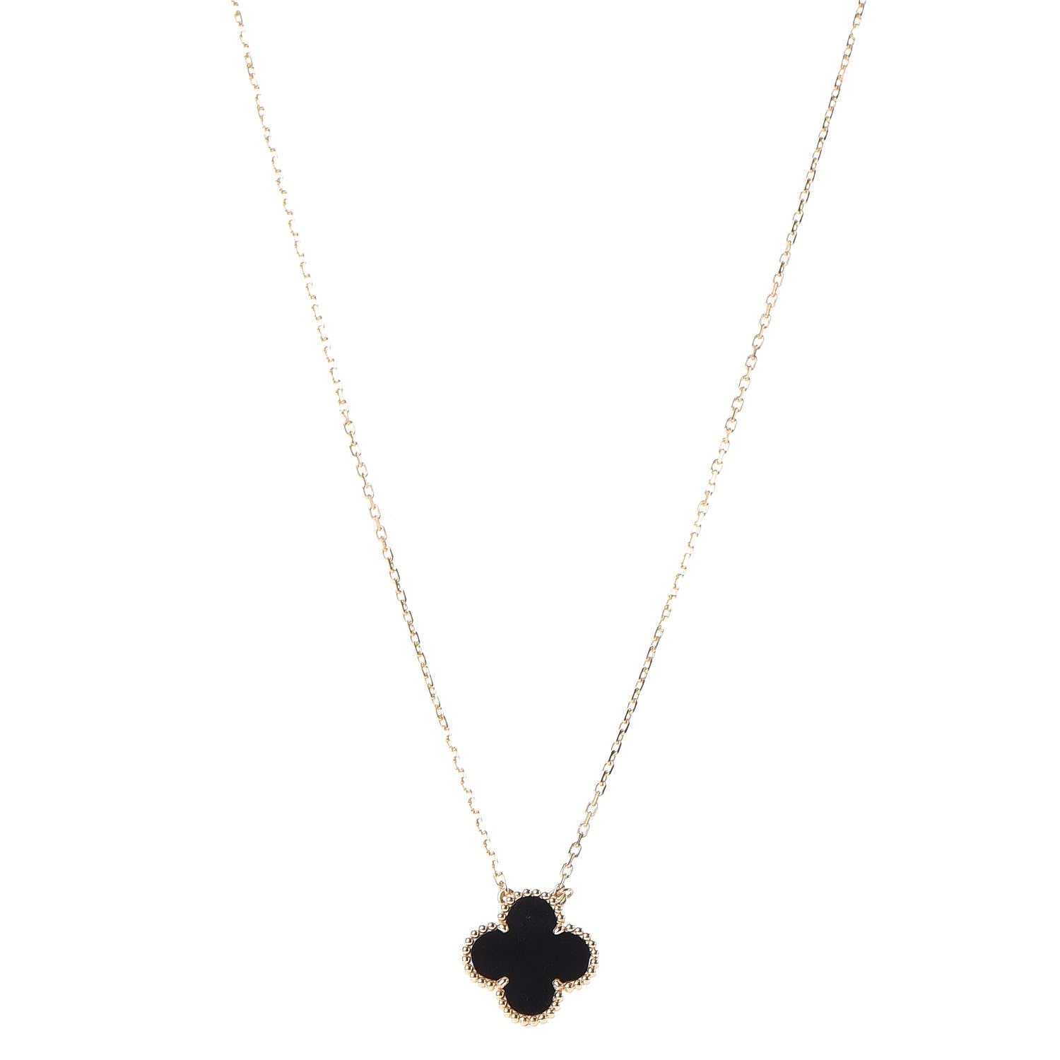 Van Cleef & Arpels 18K Yellow Gold Black Onyx Vintage Alhambra Pendant Necklace 1 of 12