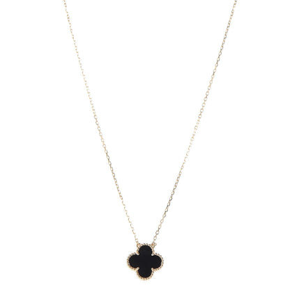 Van Cleef & Arpels 18K Yellow Gold Black Onyx Vintage Alhambra Pendant Necklace 1 of 12
