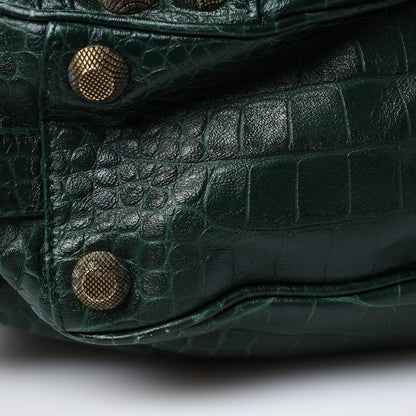Balenciaga Extra Supple Calfskin Monochrome Crocodile Embossed Medium Le Cagole Shoulder Bag Forest Green 12 of 13