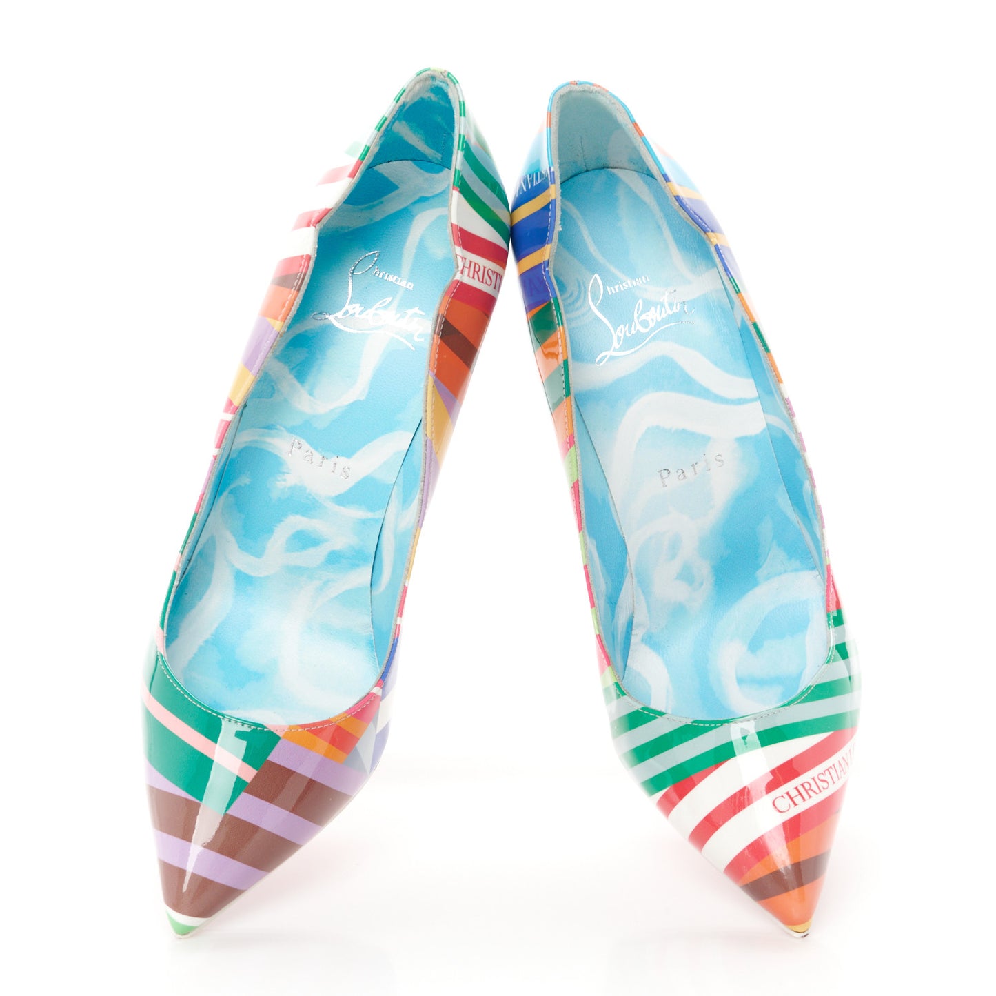 Patent Striped Grand Bain Swimming Pool Hot Chick 100 Pumps 36.5 Multicolor