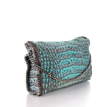 Stella McCartney Jacquard Crocodile Print Small Falabella Fold Over Tote Teal 3 of 9
